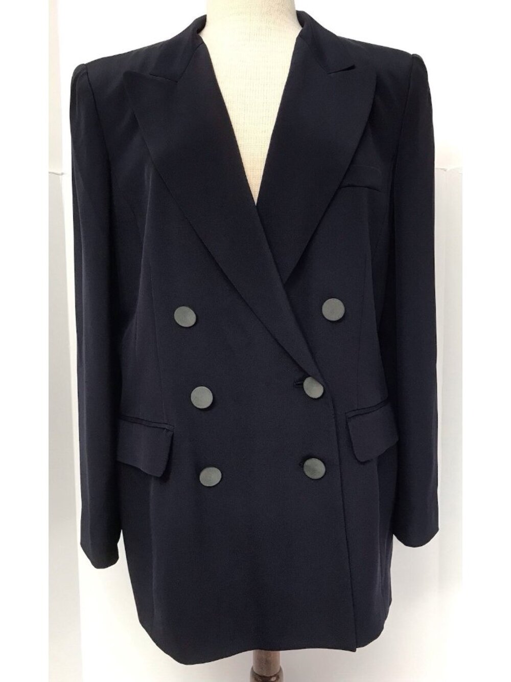 Linda Allard Ellen Tracy Sz 12 Navy Blue 100% Silk Blazer Old Money Timeless